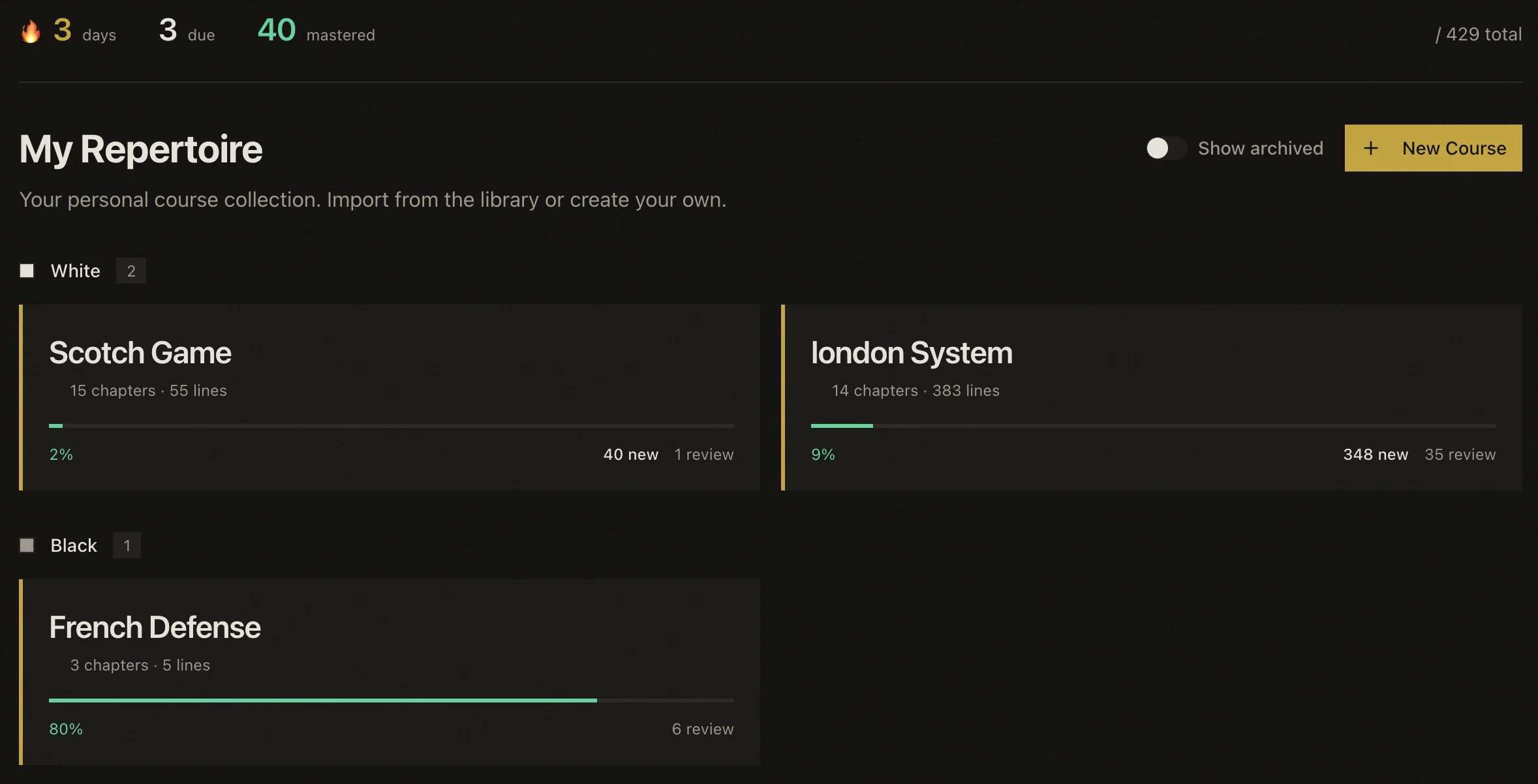 Comparação lado a lado dos recursos de treinamento de aberturas do ChessAtlas e Lichess