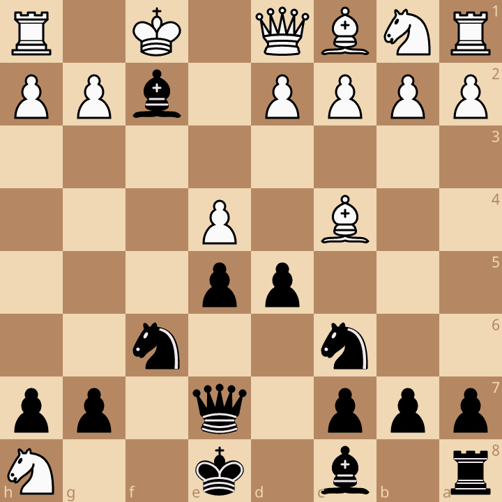 Contre-attaque Traxler 6.Rf1 : garder le cavalier après 5.Cxf7 Fxf2+ 6.Rf1 De7 7.Cxh8 d5
