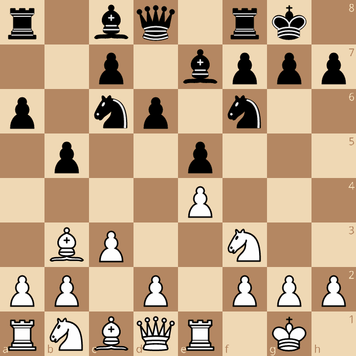 Partie Espagnole Variante Fermée (Défense Morphy) after 3...a6 4.Fa4 Cf6 5.O-O Fe7 6.Te1 b5 7.Fb3 d6 8.c3
