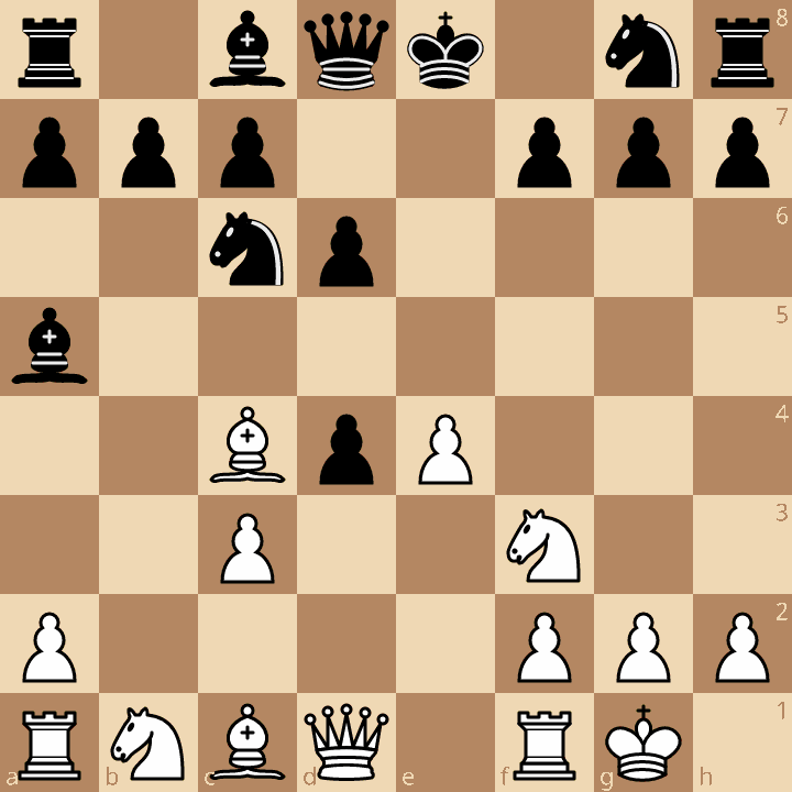 Evans Gambit Anderssen Variation after 4...Bxb4 5.c3 Ba5 6.d4 exd4 7.O-O d6