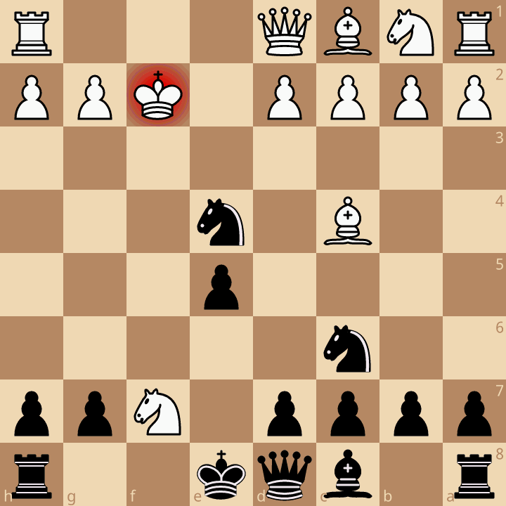 Contre-attaque Traxler Ligne principale : 5.Cxf7 Fxf2+ 6.Rxf2 Cxe4+ après 5.Cxf7 Fxf2+ 6.Rxf2 Cxe4+